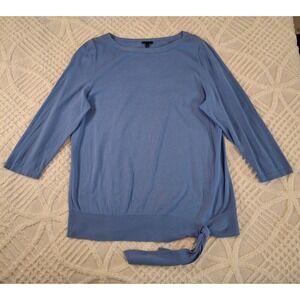 Talbots Womens Blue Knit‎ Tie Waist Sweater 1X Cotton Blend 3/4 Sleeve